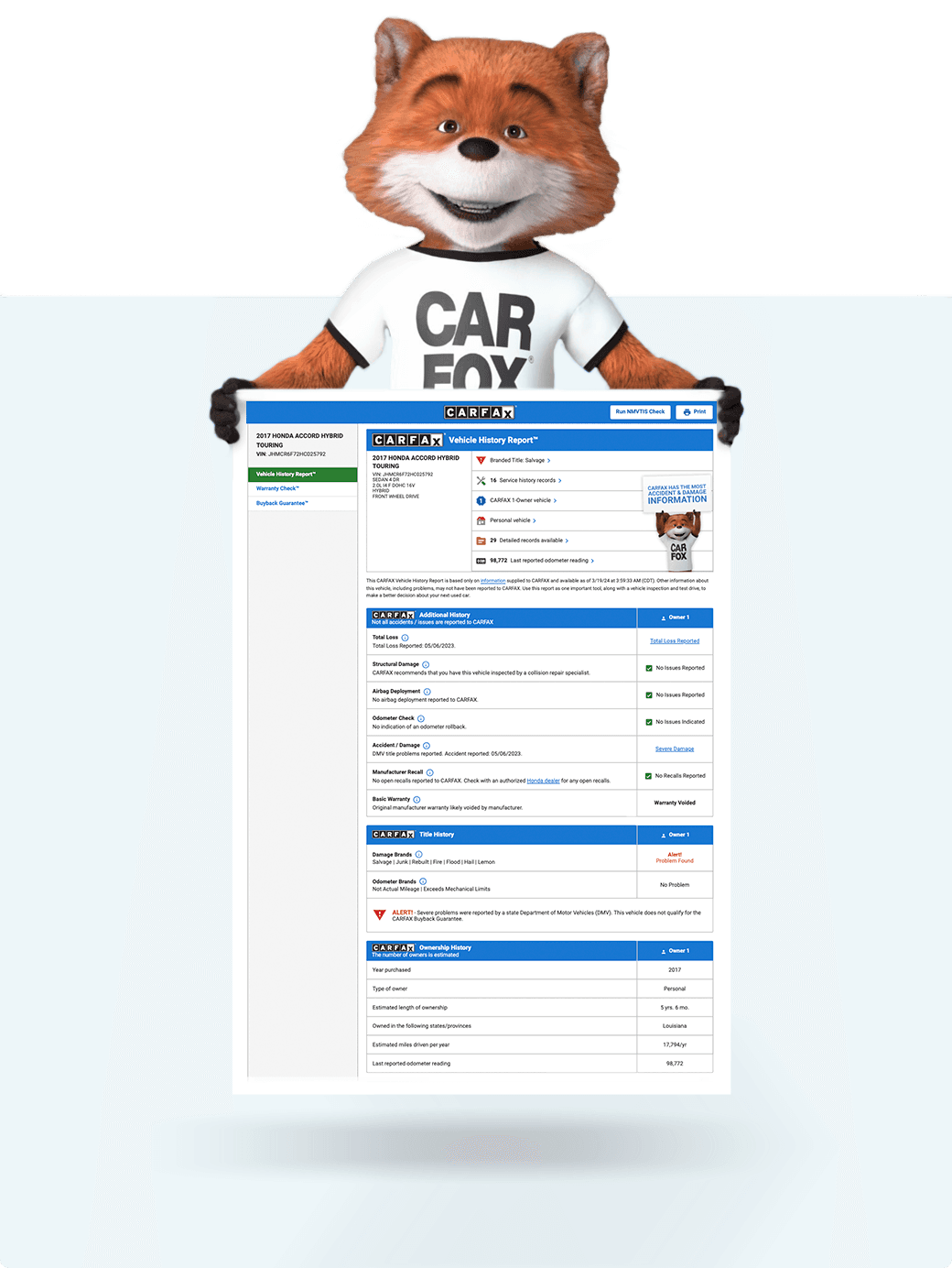 CarFox талісман з звітом CarFax